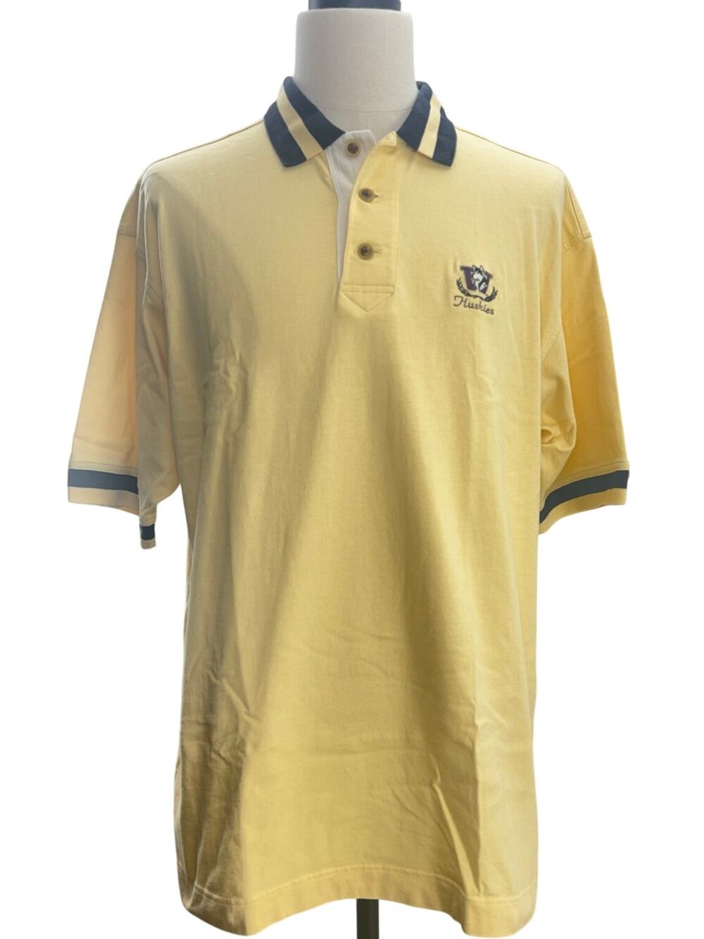 Vintage 90s WA Huskies Polo Shirt Men's XXL pale Yellow 100% Cotton Cutter Buck